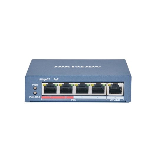 [DS-3E0105P-E/M-TDA] Hikvision DS-3E0105P-E/M - Switch Ethernet, 4 puertos PoE, 1 puerto de Uplink